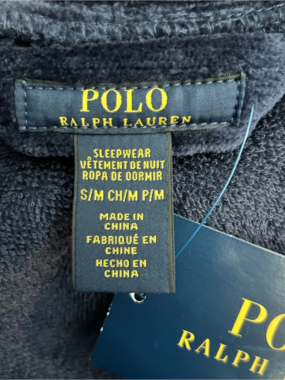 Polo Ralph Lauren Men's Robe Navy Blue Plush Shawl Collar Size S / M Logo